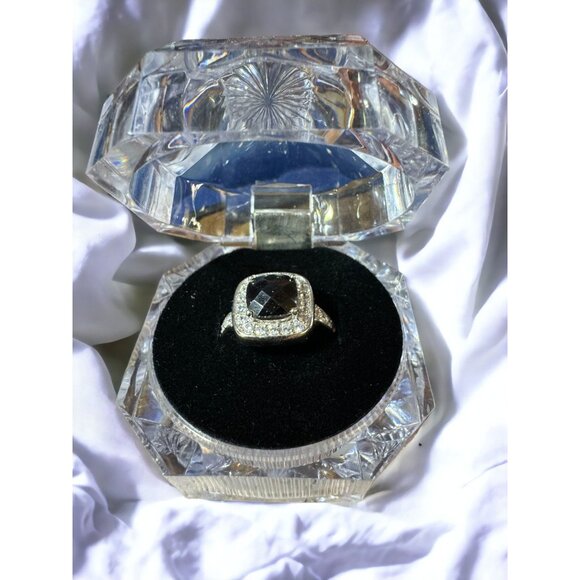 Classic Ring Square Cut Black Obsidian Colored CZ Sterling Silver Size 7 - Picture 2 of 16